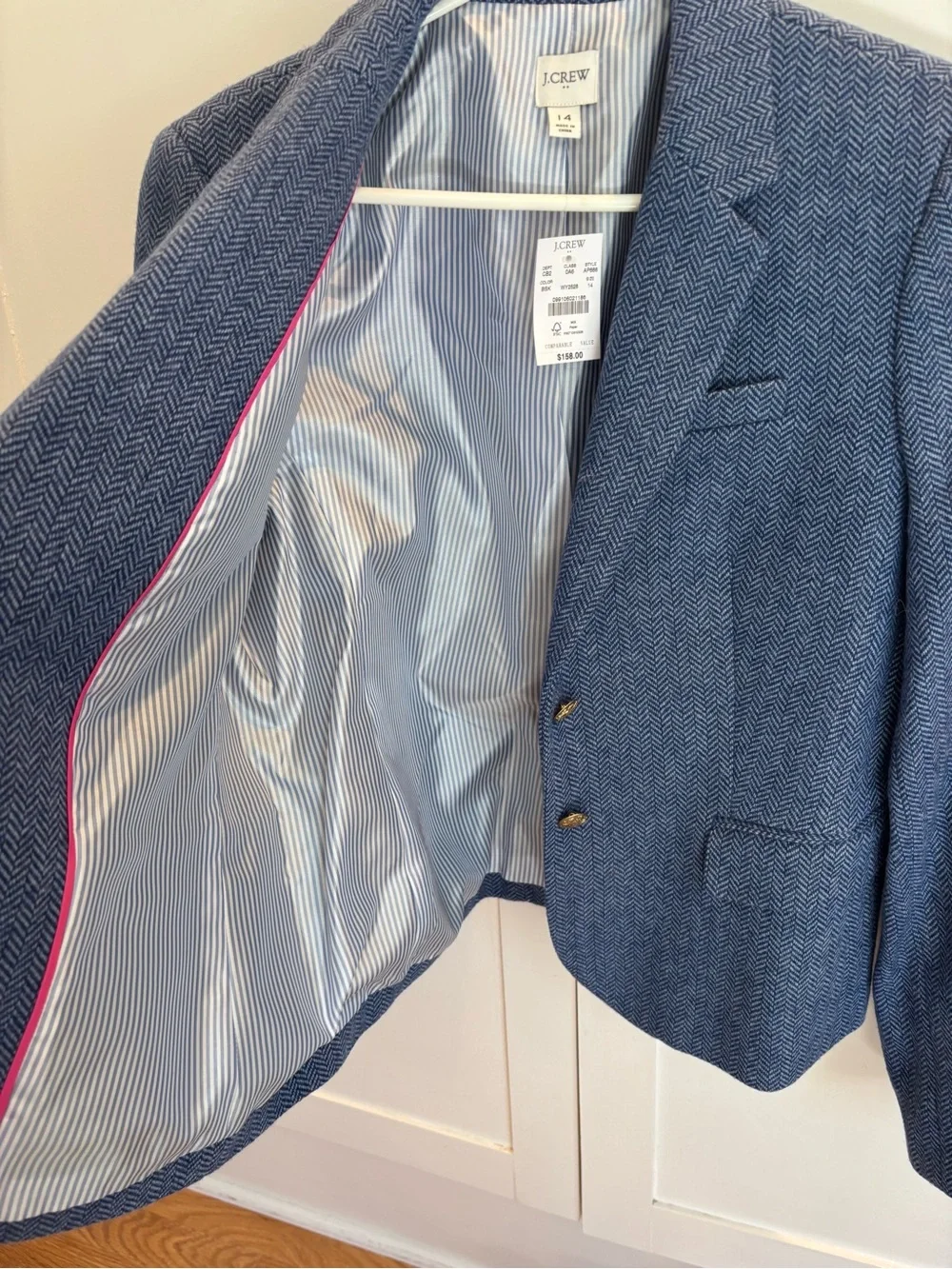 J. Crew Blue Herringbone Wool-Blend Blazer